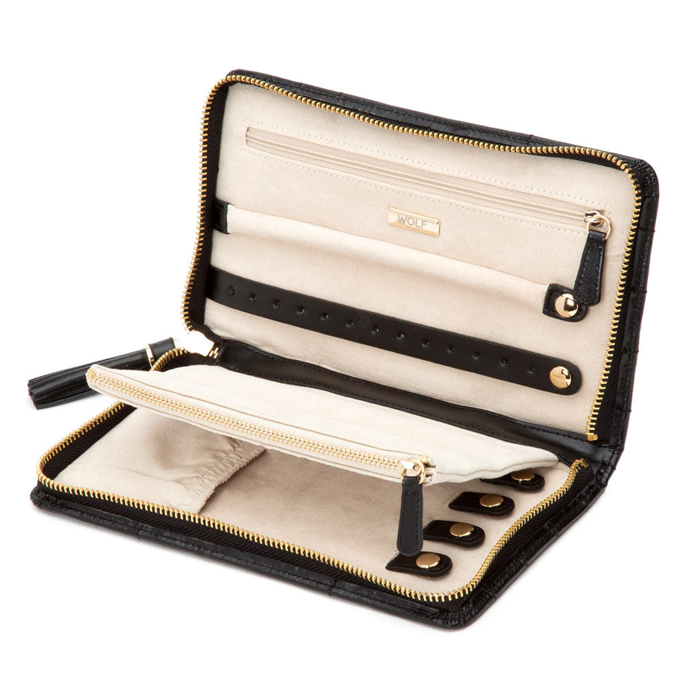 WOLF 1834 Caroline Jewelry Portfolio - Black Leather Travel Case with LusterLoc™ - Image 3
