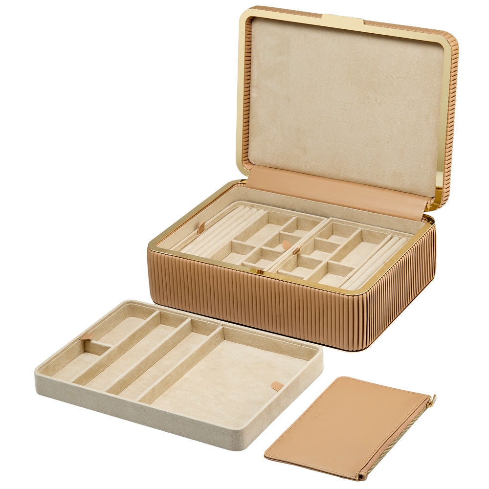 WOLF 1834 Bella Large Jewelry Box – Mocha, Vegan Leather with LusterLoc™ Lining, 3 Removable Trays & Zip Pouch - Image 6
