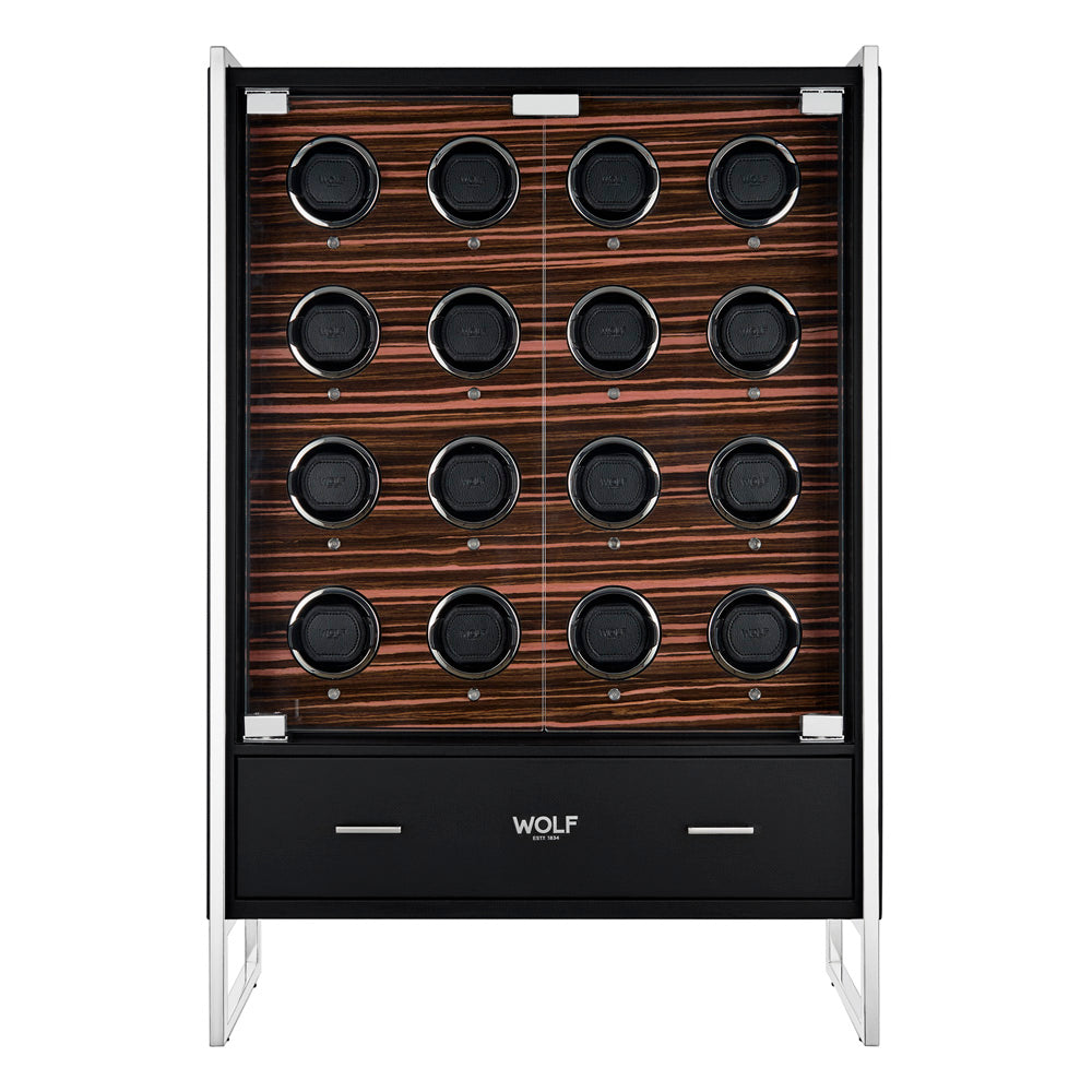 WOLF 1834 Roadster 16-Piece Watch Winder Cabinet – Black - Image 1