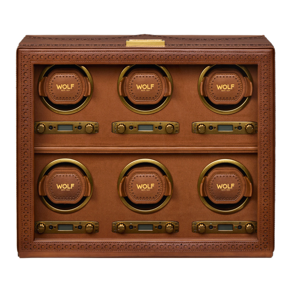 WOLF 1834 Brogue 6-Piece Watch Winder – Burnished Brown - Image 1