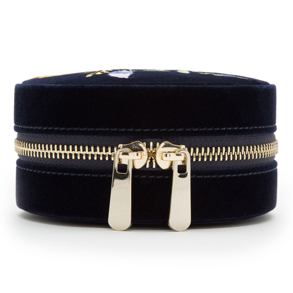 WOLF 1834 Zoe Travel Round Jewelry Case - Indigo Velvet with Floral Embroidery - Image 3