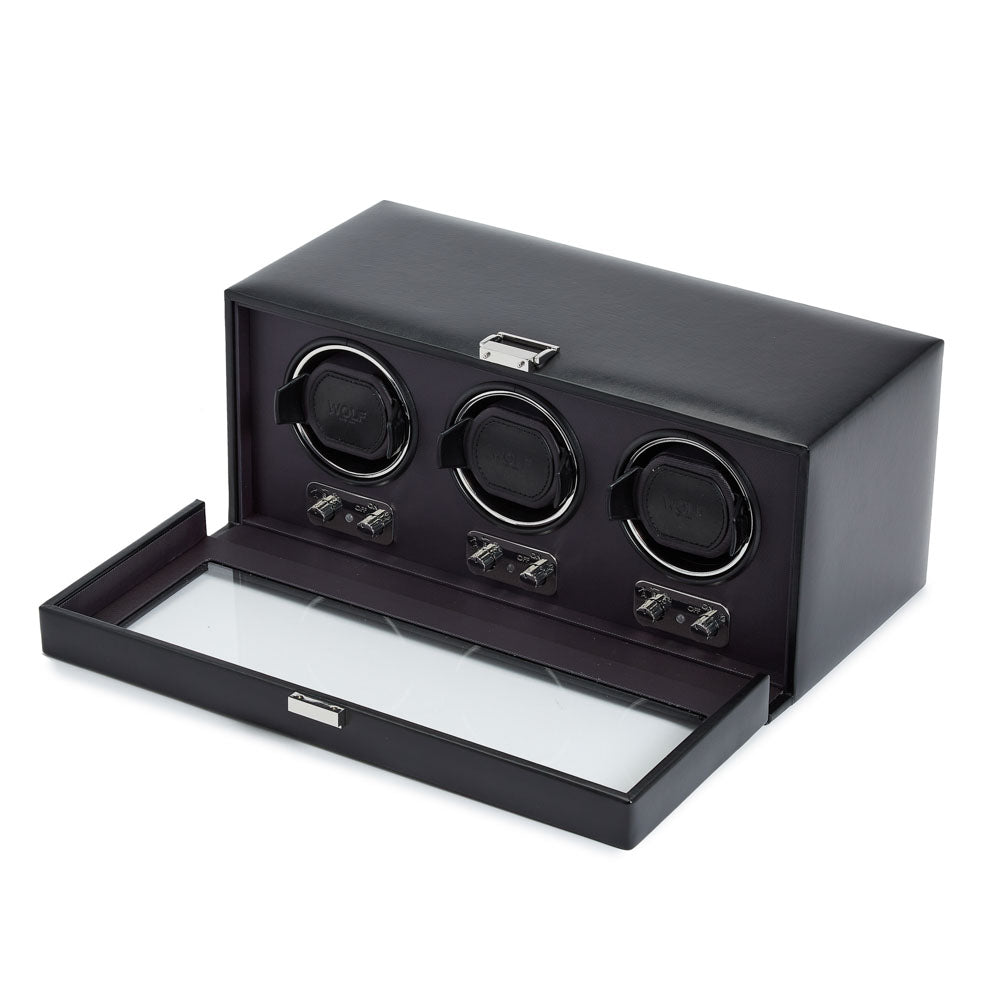 WOLF 1834 Heritage Triple Watch Winder – Black Vegan Leather, 3‑Module - Image 2