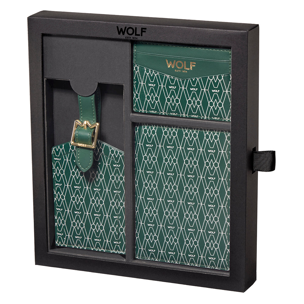 WOLF 1834 Signature Passport, Card Case & Luggage Tag Gift Set – Green - Image 1