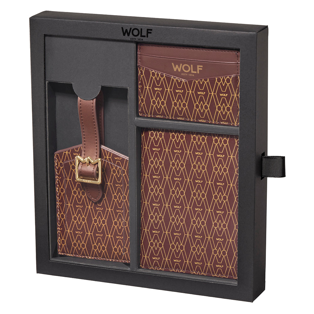 WOLF 1834 Signature Passport, Card Case & Luggage Tag Gift Set – Brown - Image 1