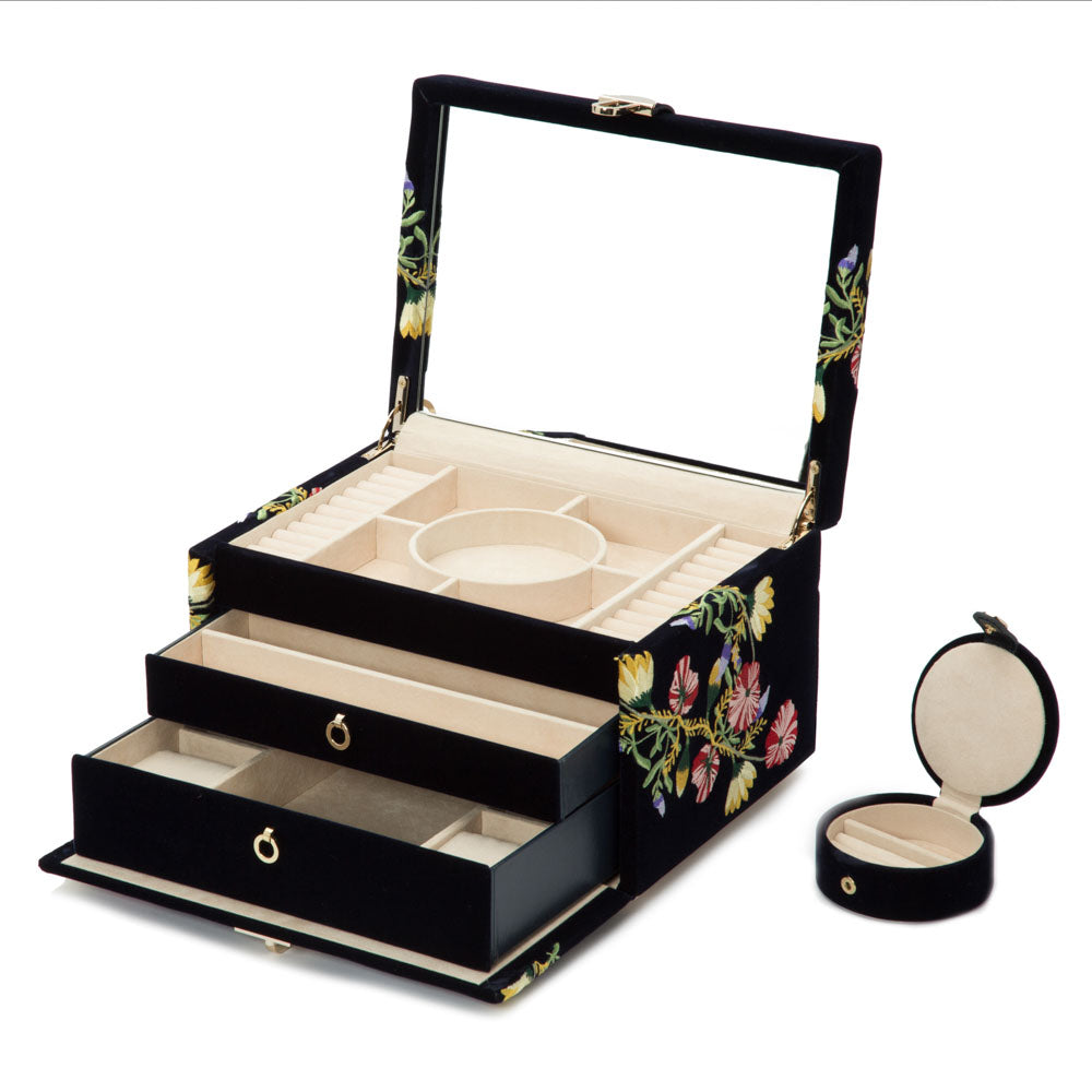 WOLF 1834 Zoe Medium Jewelry Box – Indigo Velvet with Floral Embroidery - Image 4