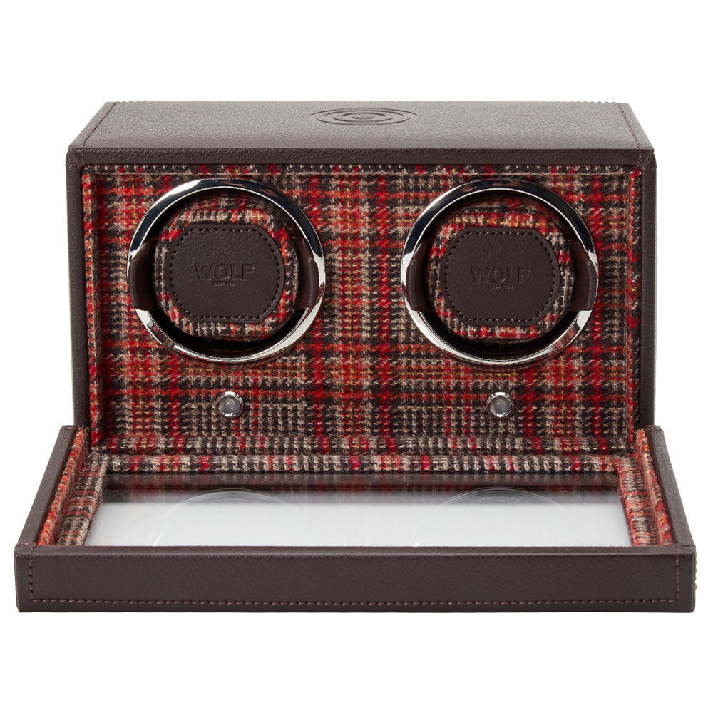 WOLF 1834 WM Brown Double Watch Winder – Brown Vegan Leather, 2 Watch Capacity - Image 2