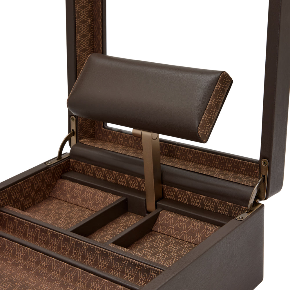 WOLF 1834 Earth Watch Stand Box – Coffee Apple Leather with Glass Lid & Drawer - Image 5