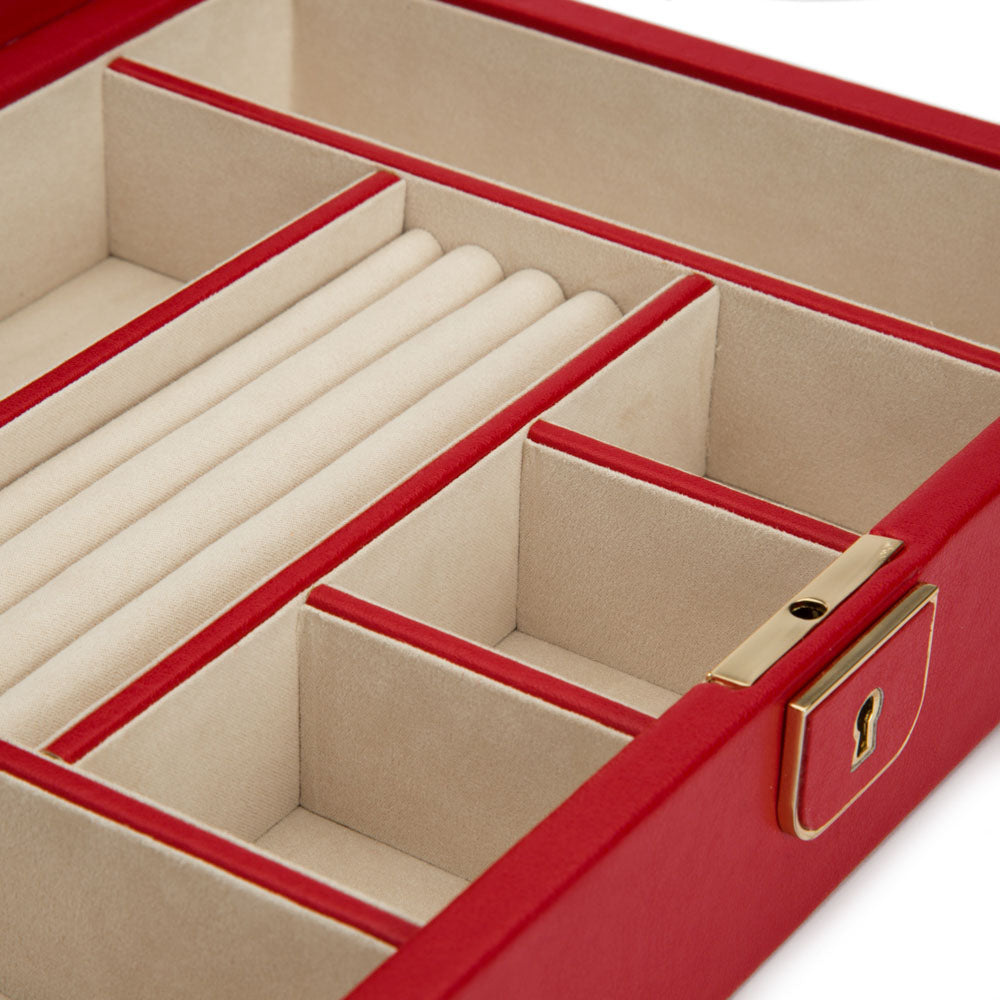 WOLF 1834 Palermo Medium Jewelry Box - Red - 4 Ring Rolls, 6 Compartments, LusterLoc™ Anti-Tarnish Lining - Image 4