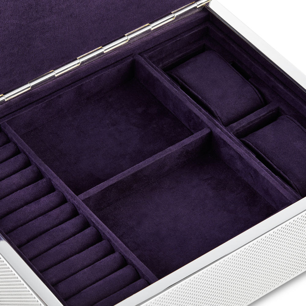 WOLF 1834 Silver Medium Watch, Jewelry & Legacy Box – Silver-Plated Engine-Turned, Ultrasuede LusterLoc™ Lining - Image 5
