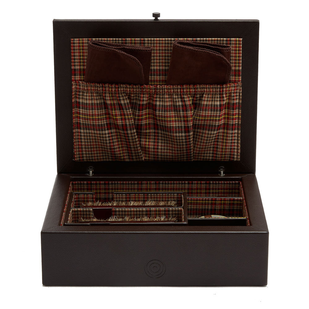 WOLF 1834 WM Brown Shoe Shine Case – Brown Leather with Negroni Tweed Lining - Image 3
