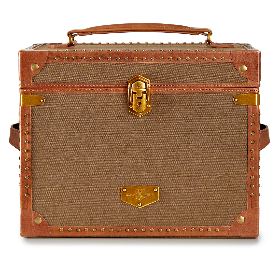 WOLF 1834 Ida Trunk Jewelry Box – Khaki Recycled Canvas with Leather Trim - Image 1