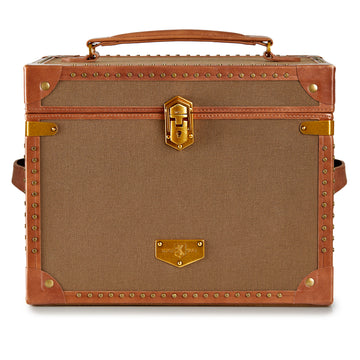 WOLF 1834 Ida Trunk Jewelry Box – Khaki Recycled Canvas with Leather Trim - Image 1