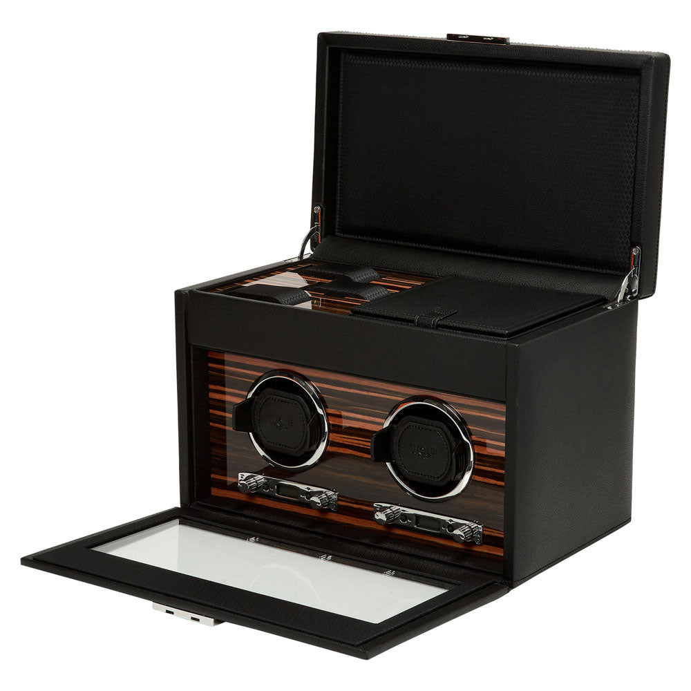 WOLF 1834 Roadster Double Watch Winder with Storage – Black Vegan Leather - Image 4