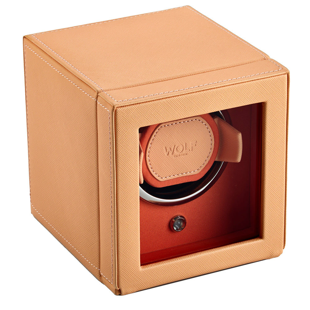 WOLF 1834 Cub Single Watch Winder with Cover – Seltzer Peach/Orange - Image 2