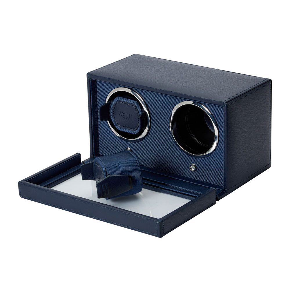 WOLF 1834 Cub Double Watch Winder with Cover - Navy | 2-Piece Capacity - Image 3