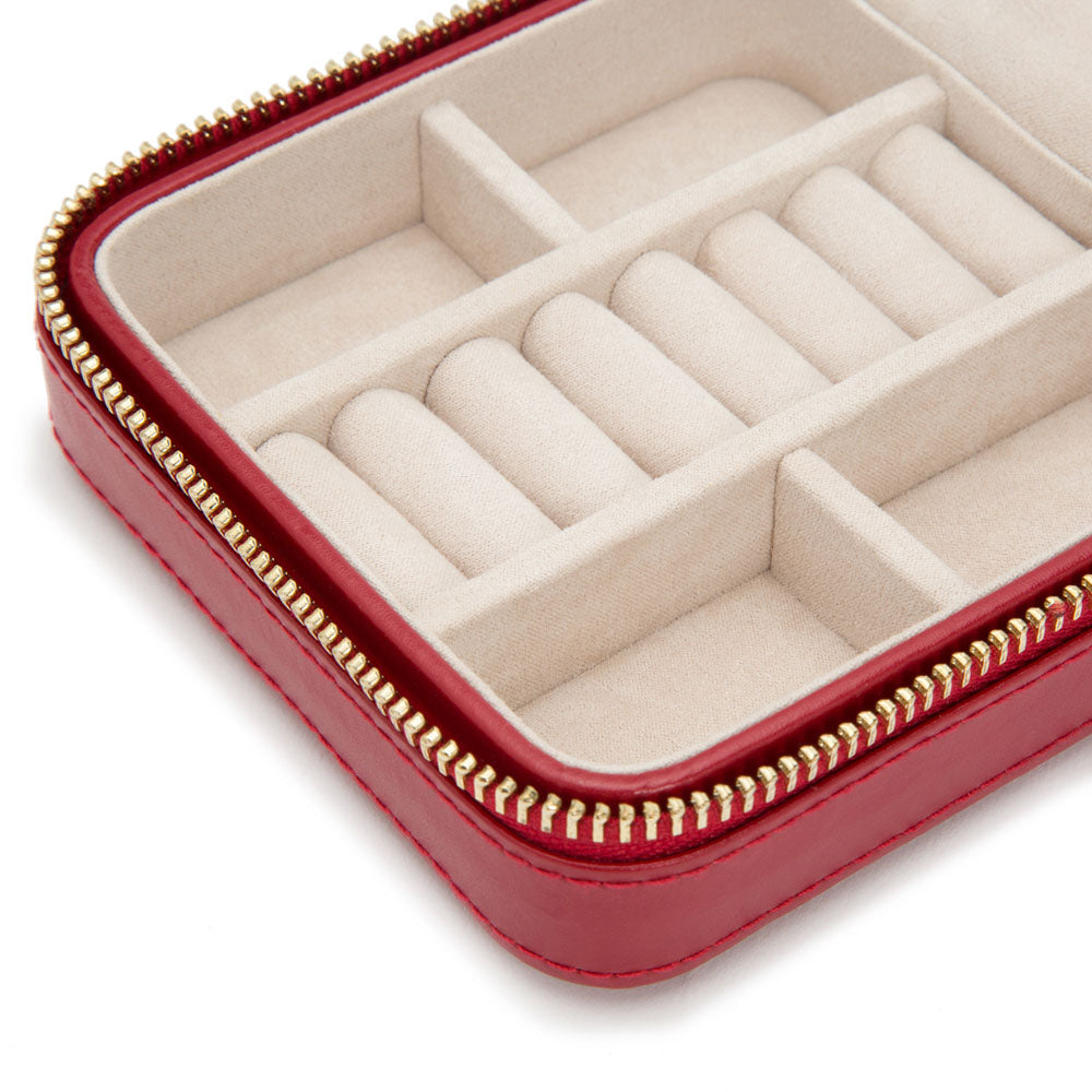 WOLF 1834 Caroline Zip Travel Case – Red Leather Jewelry Organizer with LusterLoc™ - Image 4