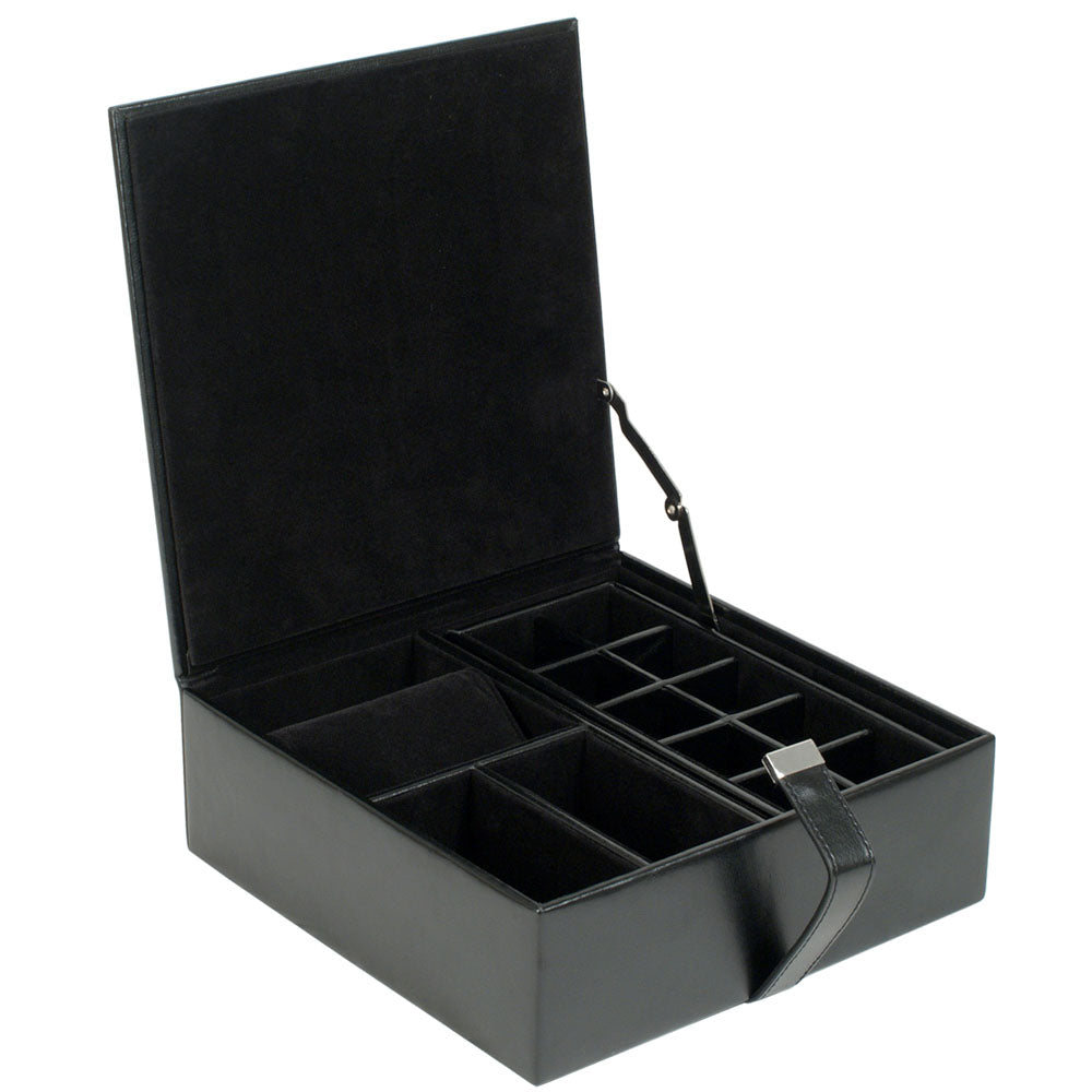 WOLF 1834 Heritage Large Valet Case - Black Faux Leather with 13 Compartments & Watch Roll - Image 3