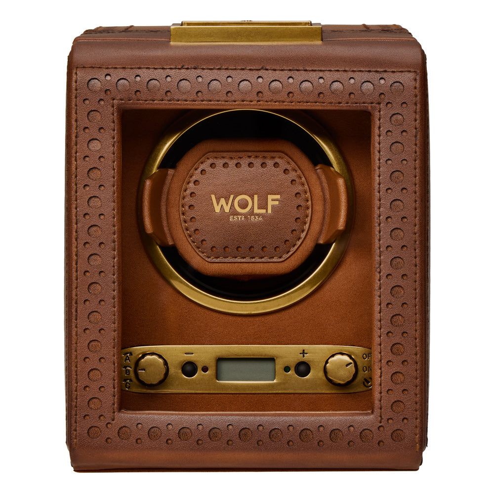 WOLF 1834 Brogue Single Watch Winder – Burnished Brown - Image 1