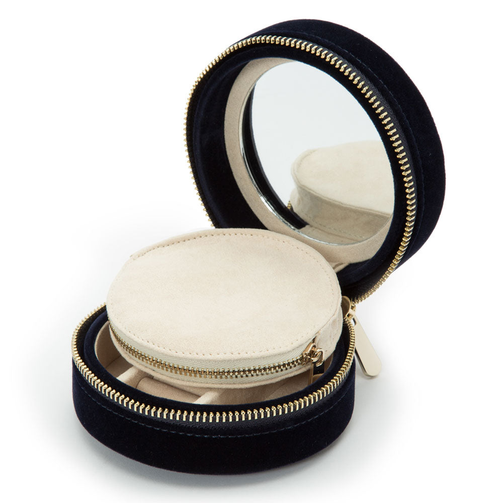 WOLF 1834 Zoe Travel Round Jewelry Case - Indigo Velvet with Floral Embroidery - Image 5