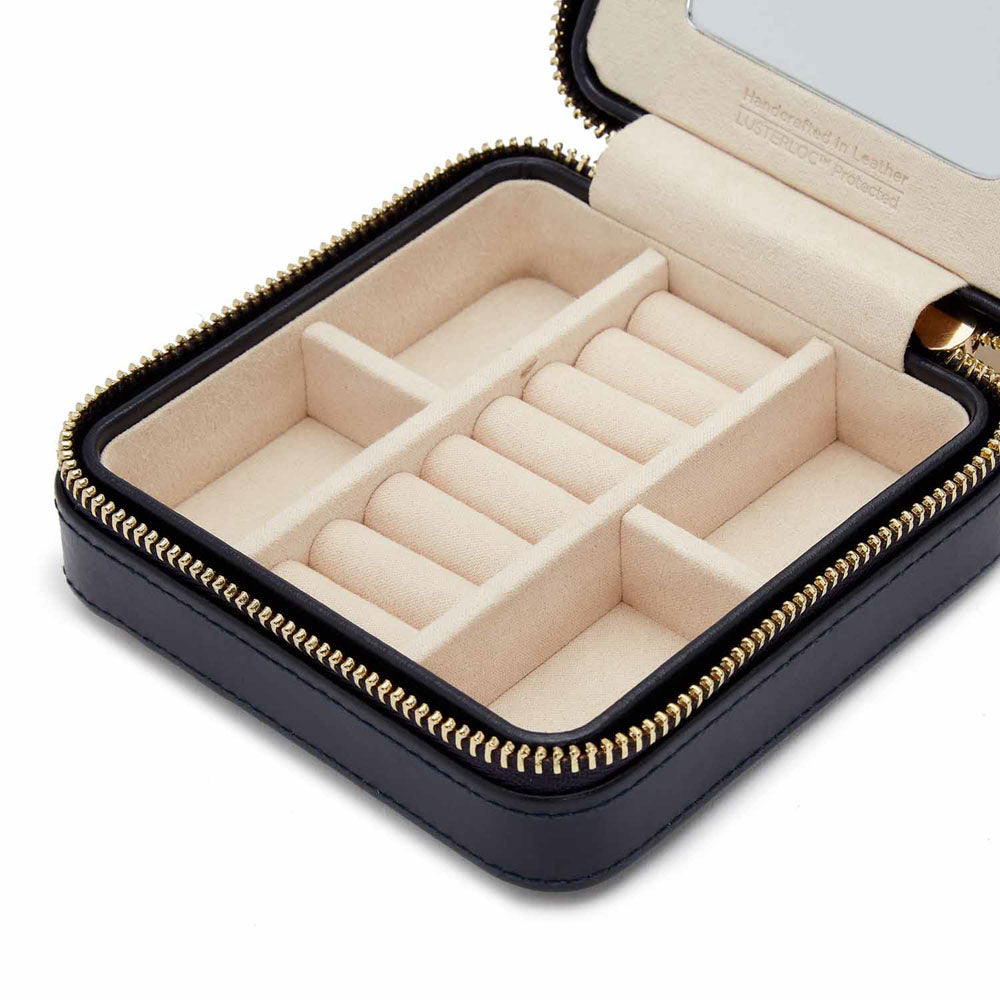 WOLF 1834 Maria Small Zip Case – Navy Leather Travel Jewelry Case - Image 5