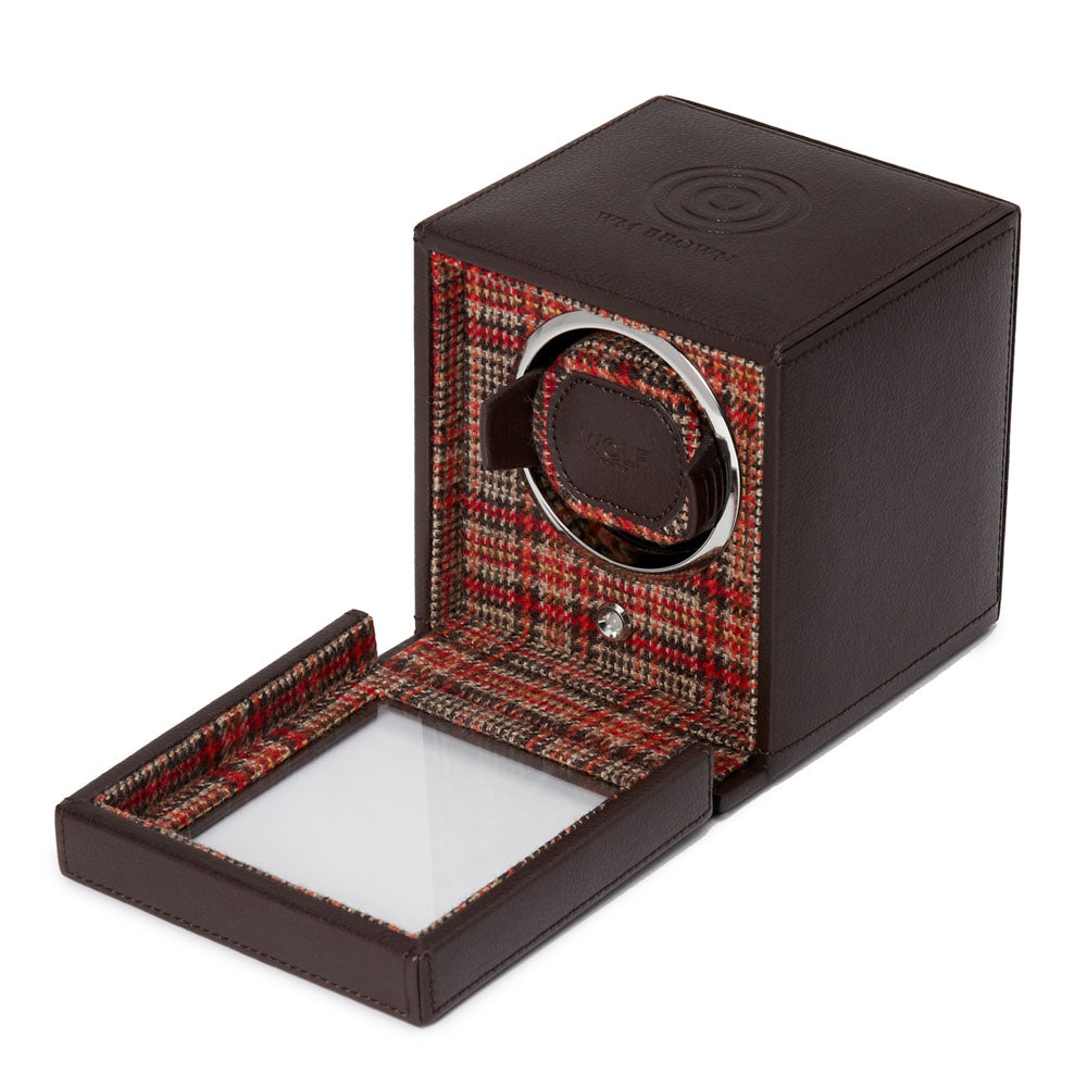 WOLF 1834 WM Brown Single Watch Winder – Brown Vegan Leather with Negroni Tweed - Image 4