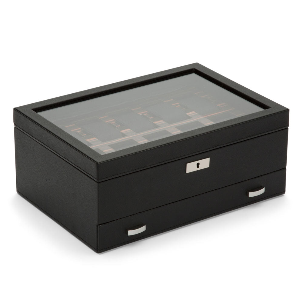 WOLF 1834 Roadster 10-Piece Watch Box with Drawer – Black Vegan Leather & Ebony Macassar - Image 2
