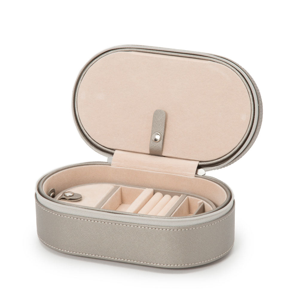 WOLF 1834 Heritage Oval Zip Case – Pewter Saffiano Jewelry Travel Case - Image 3