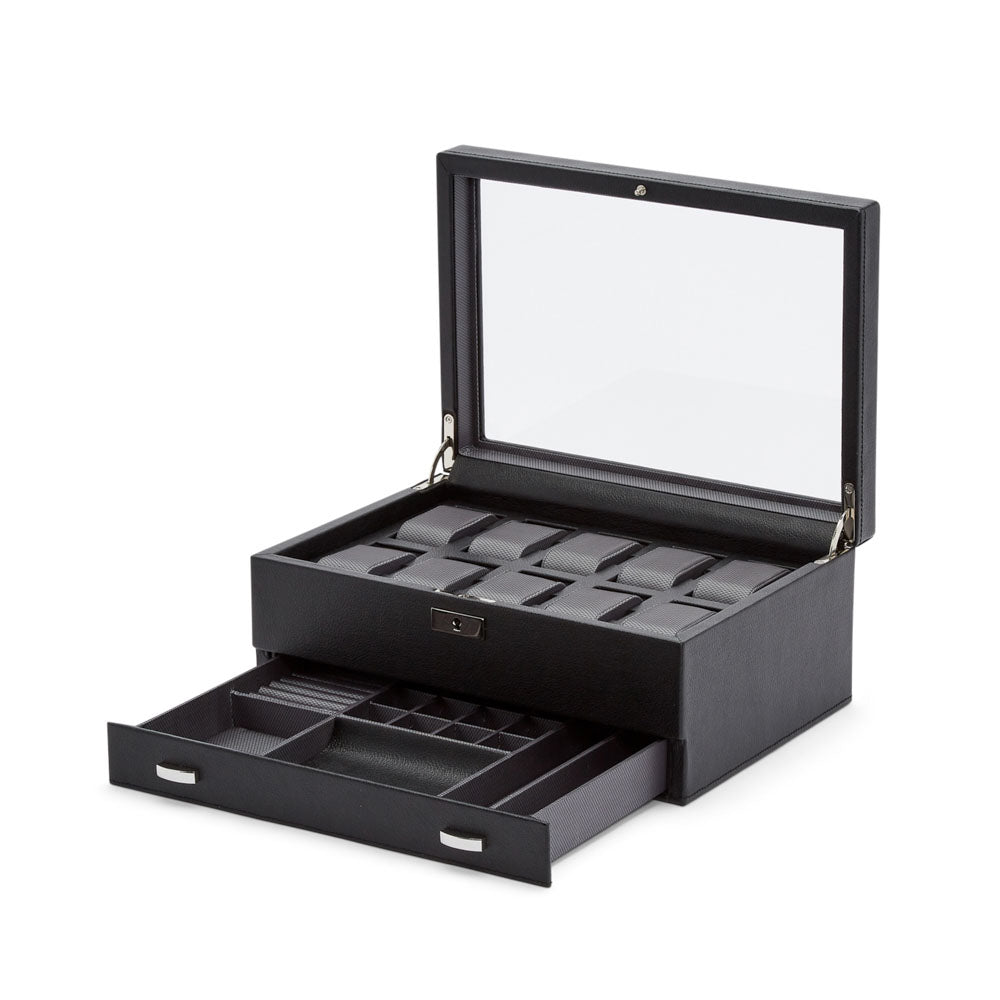 WOLF 1834 Classic 10 Piece Watch Box with Drawer – Black - Image 4