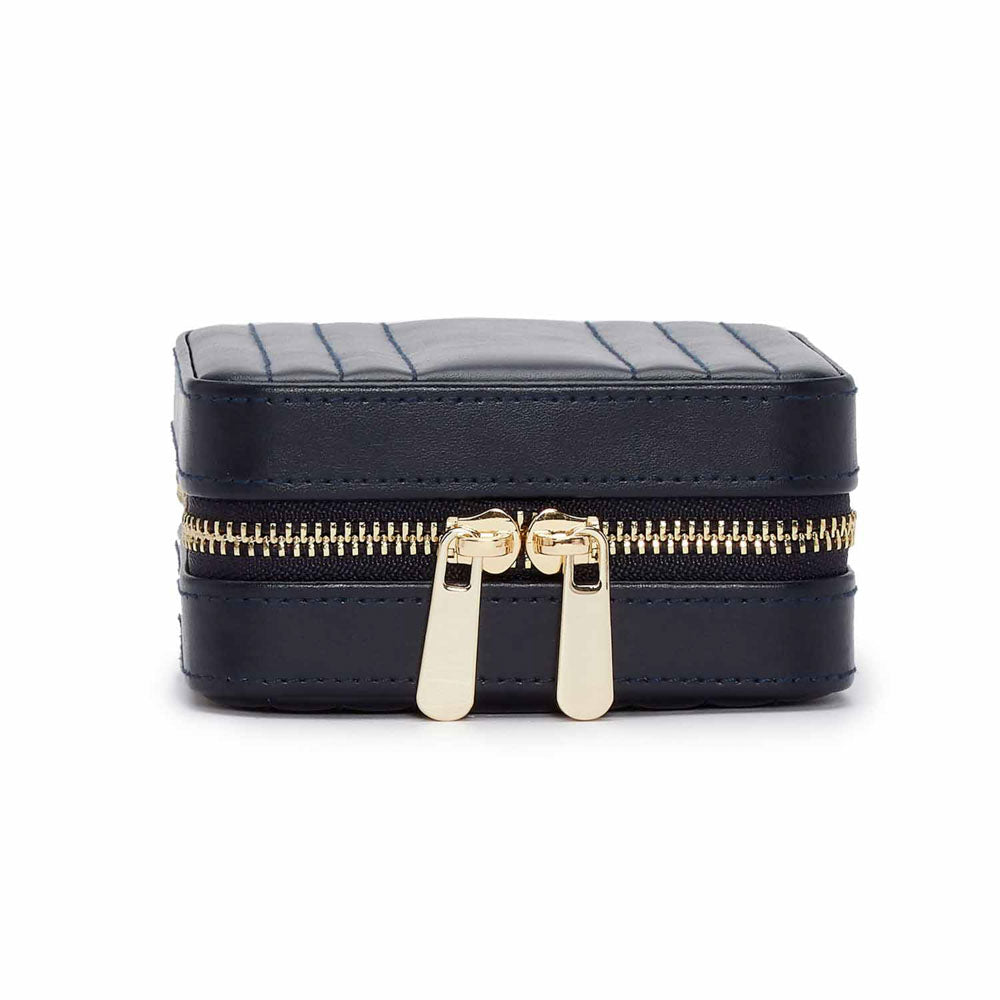 WOLF 1834 Maria Small Zip Case – Navy Leather Travel Jewelry Case - Image 1