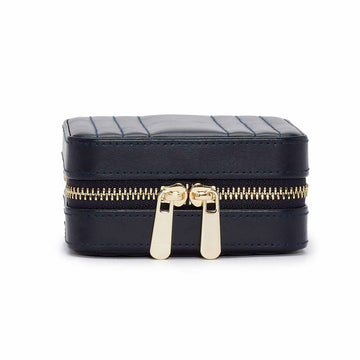 WOLF 1834 Maria Small Zip Case – Navy Leather Travel Jewelry Case - Image 1
