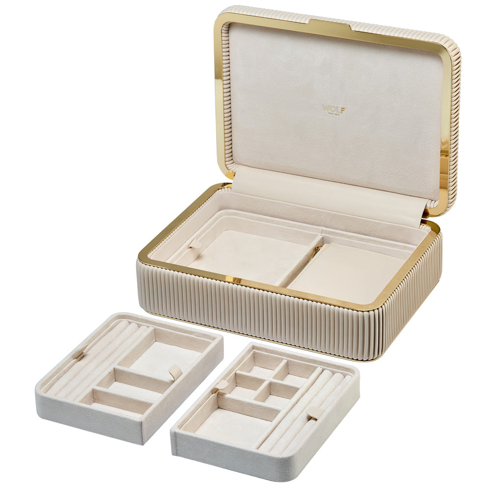 WOLF 1834 Bella Medium Jewelry Box - Bone (3 Removable Trays, 10 Compartments, LusterLoc™ Lining) - Image 5