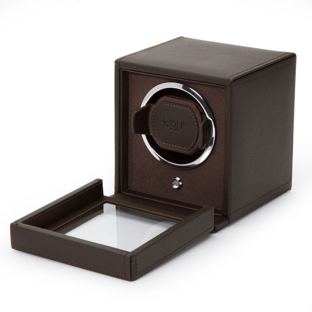 WOLF 1834 Cub Single Watch Winder with Cover – Brown Vegan Leather - Image 4