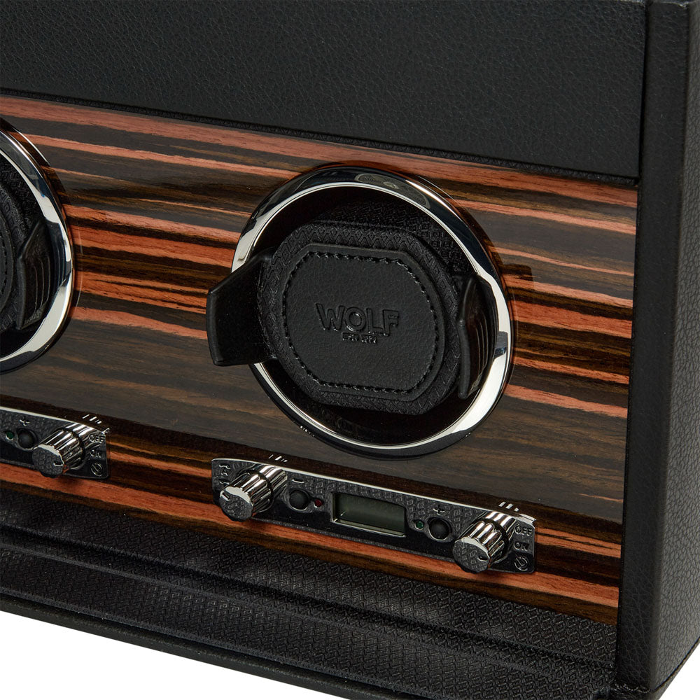WOLF 1834 Roadster Triple Watch Winder with Storage – Ebony Macassar & Vegan Leather, 3 Winding Modules + 5-Piece Storage - Image 6