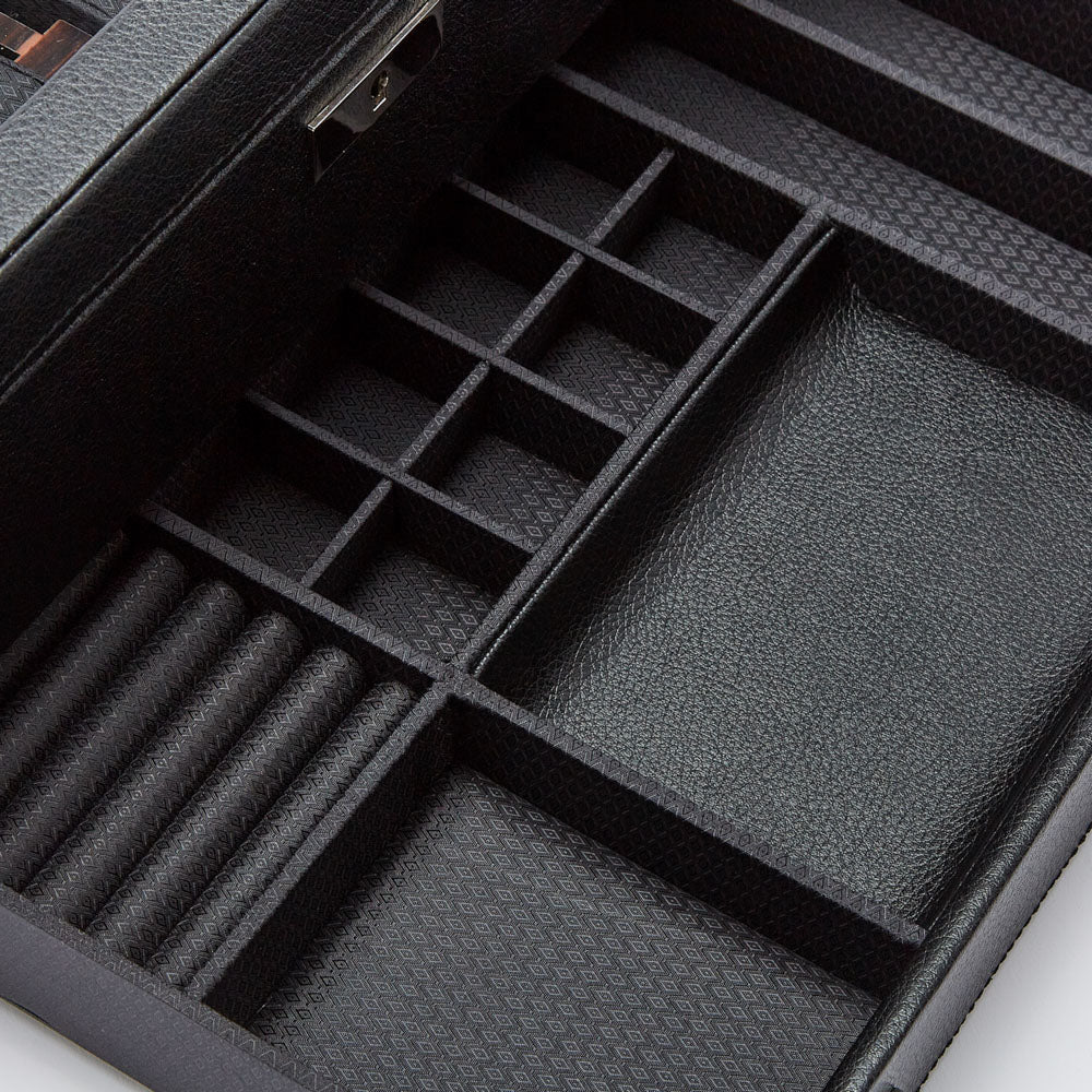 WOLF 1834 Roadster 10-Piece Watch Box with Drawer – Black Vegan Leather & Ebony Macassar - Image 6