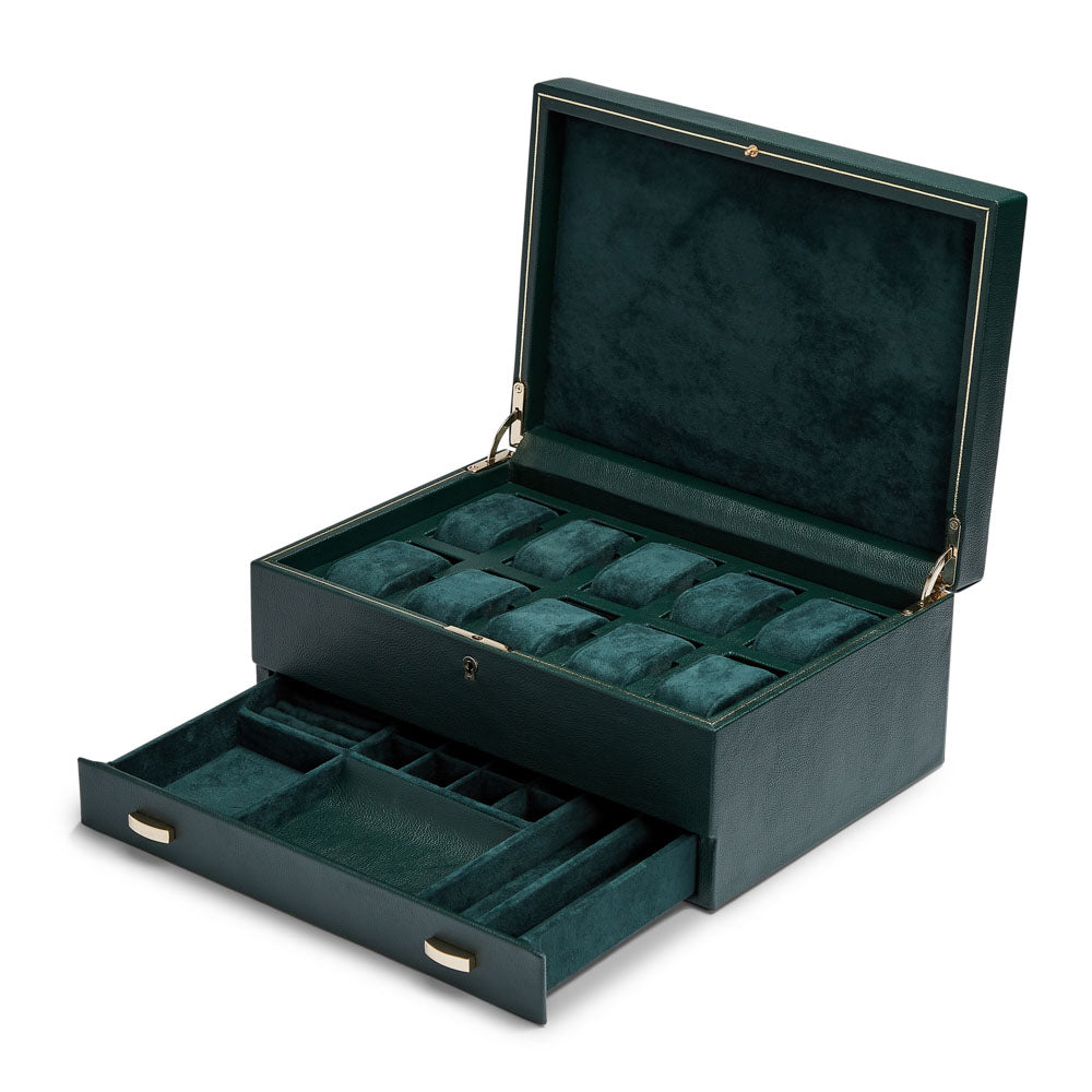 WOLF 1834 British Racing 10-Piece Watch Box with Storage – Green - Image 4