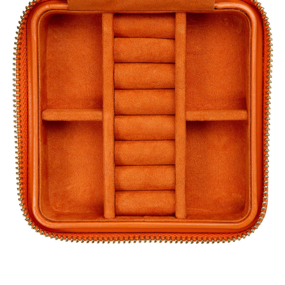WOLF 1834 Maria Small Zip Case - Tangerine Leather Jewelry Travel Case - Image 5