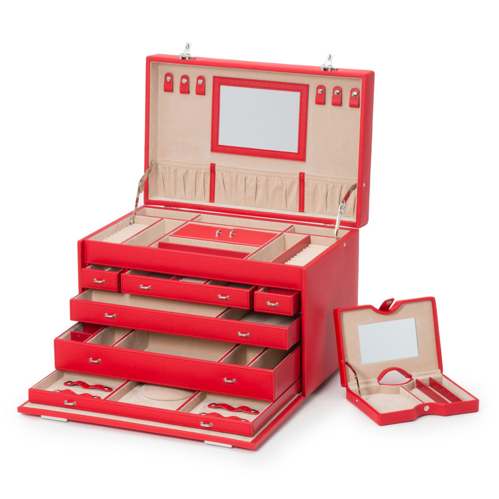 WOLF 1834 Heritage Jewelry Armoire – Red Saffiano Vegan Leather with Travel Case - Image 4