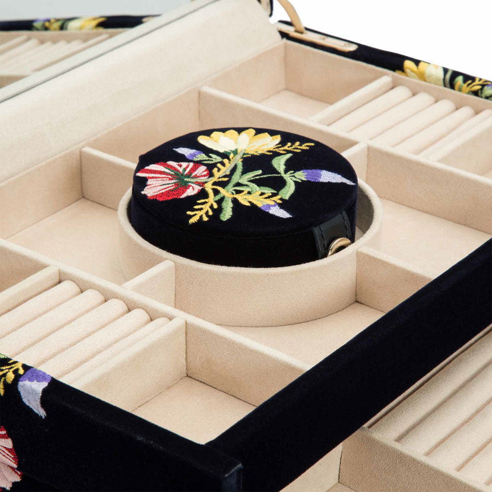 WOLF 1834 Zoe Large Jewelry Box – Indigo Velvet with Floral Embroidery - Image 6