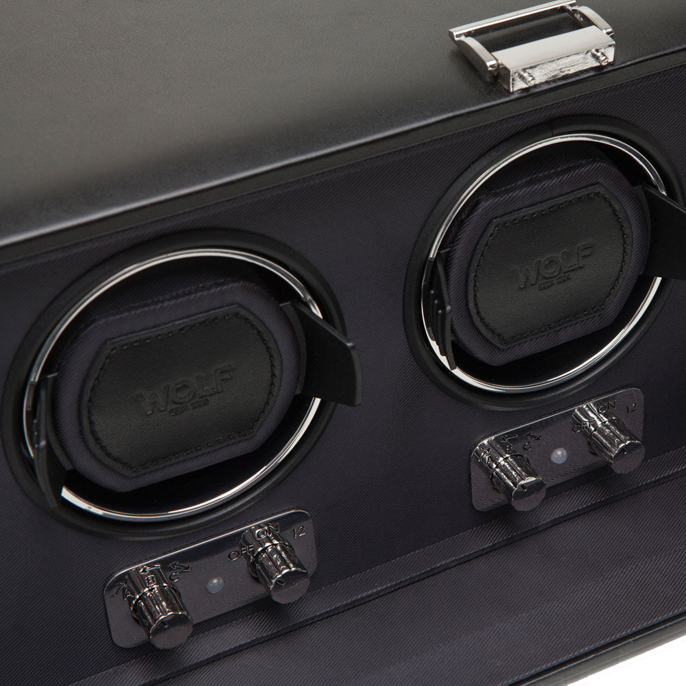 WOLF 1834 Heritage Triple Watch Winder – Black Vegan Leather, 3‑Module - Image 3