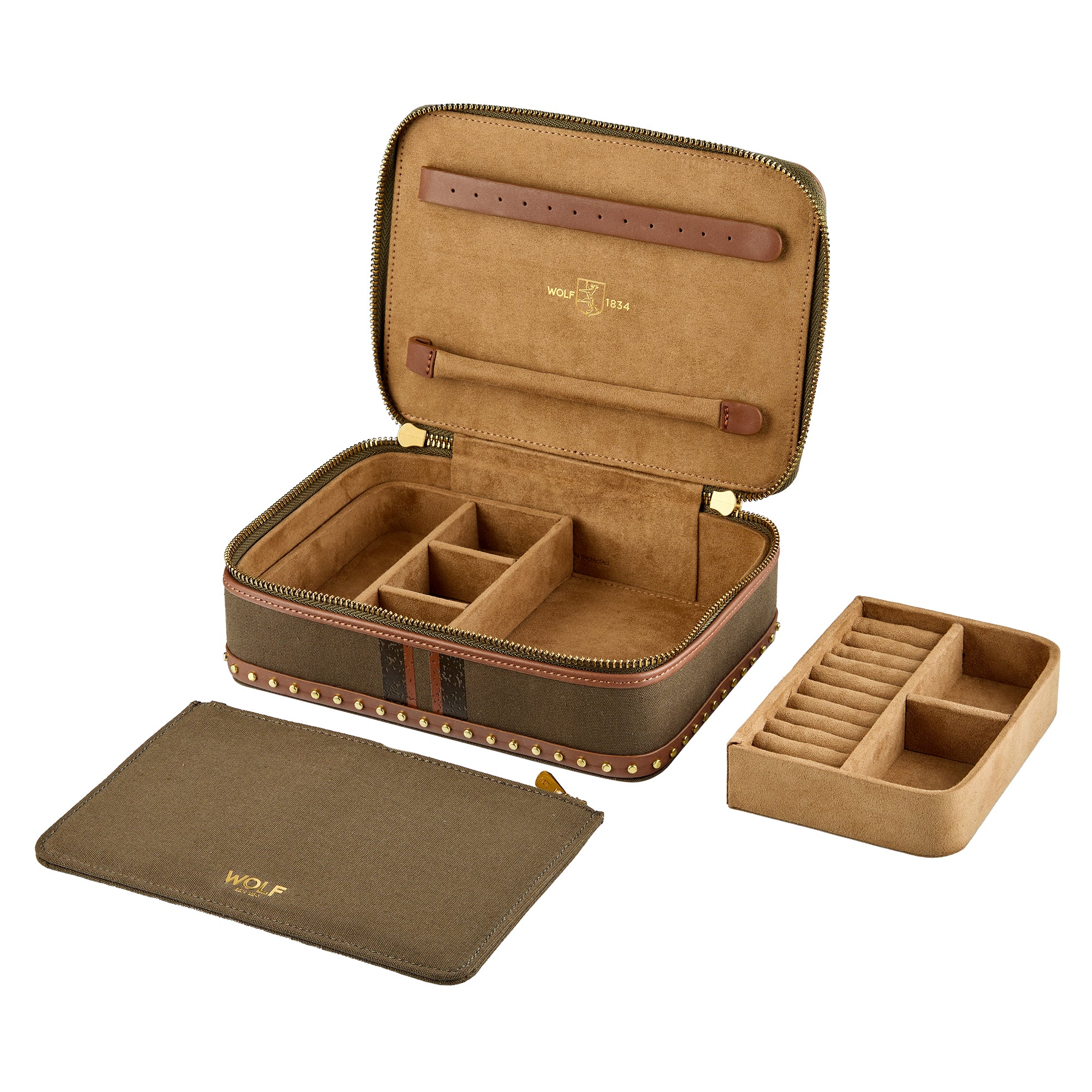 WOLF 1834 Ida Travel Zip Jewelry Case - Khaki - Image 4