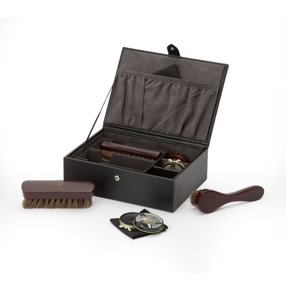 WOLF 1834 Blake Shoe Shine Kit – Black/Grey Leather Travel Case - Image 4