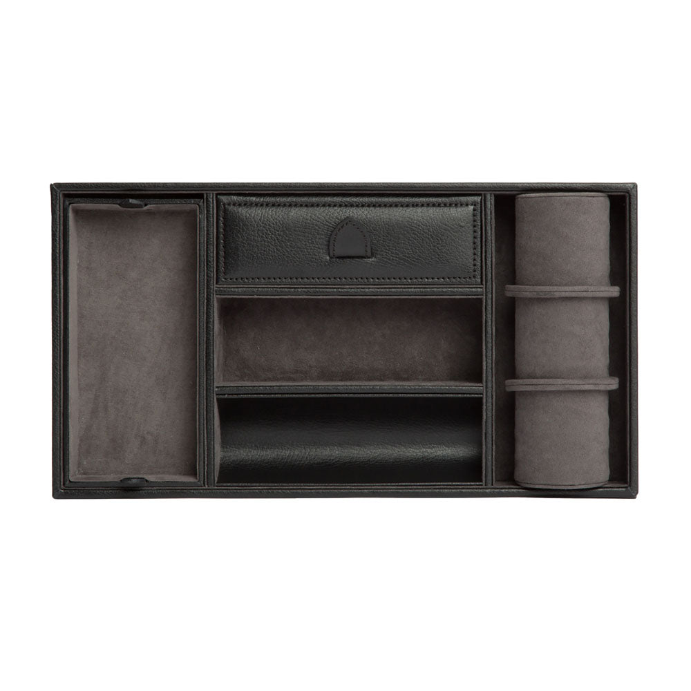 WOLF 1834 Blake Valet Tray with Watch Cuff – Black/Grey Leather Organizer - Image 3