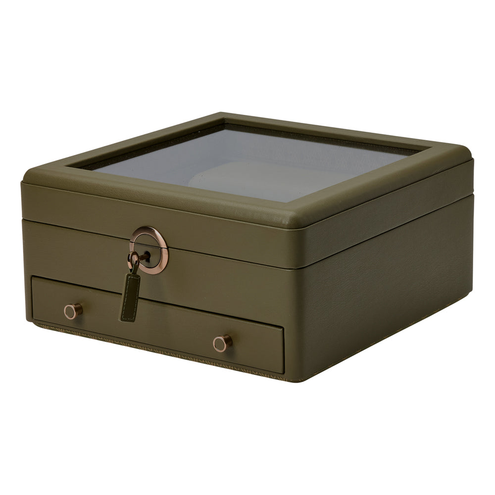WOLF 1834 Earth Watch Stand Box - Olive Apple Leather with Glass Lid - Image 2