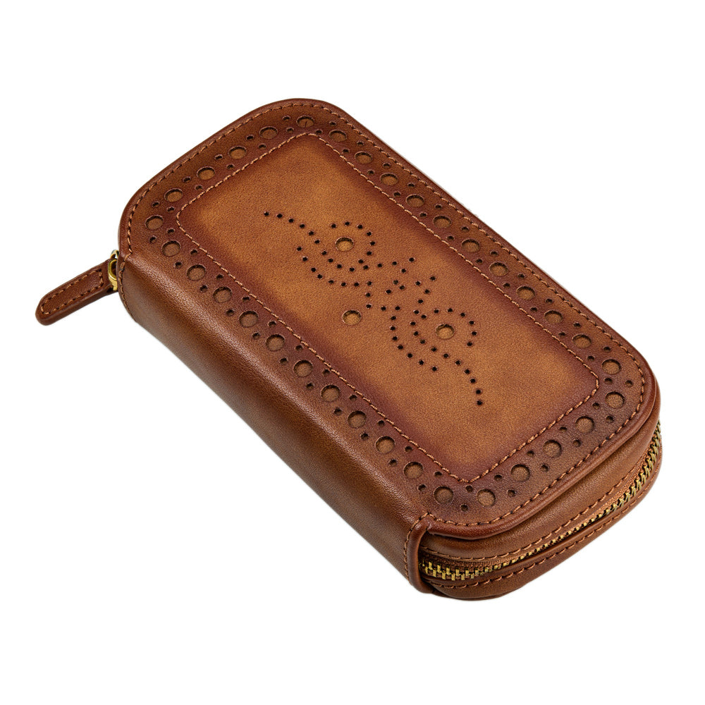 WOLF 1834 Brogue 2-Piece Watch Zip Case - Burnished Brown - Image 2