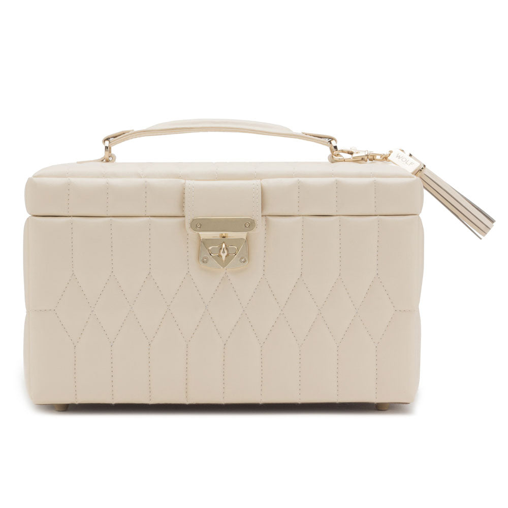 WOLF 1834 Caroline Medium Jewelry Case – Ivory, 15 Compartments with Travel Case - Image 1