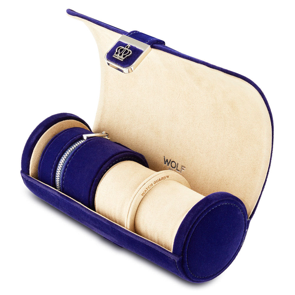 WOLF 1834 Royal Asscher Double Watch Roll with Jewelry Storage – Blue Velvet, Holds 2 Watches - Image 3