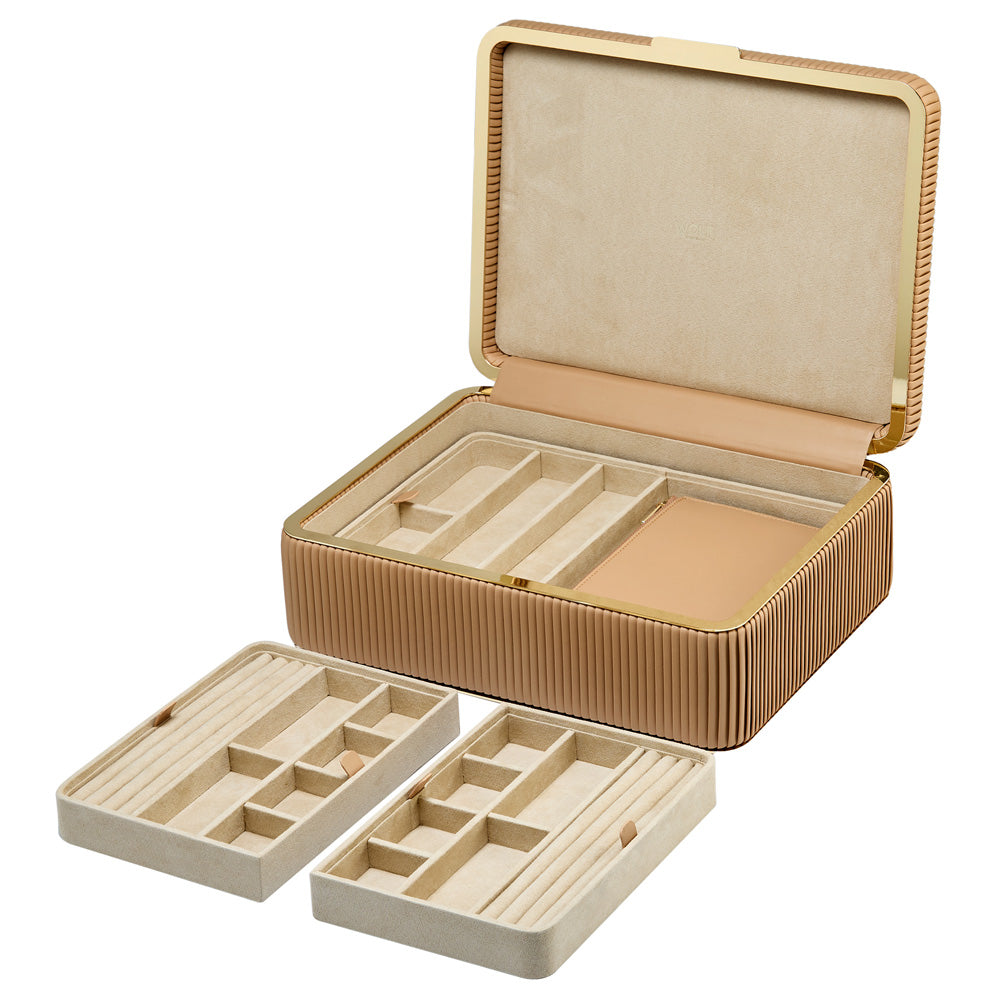 WOLF 1834 Bella Large Jewelry Box – Mocha, Vegan Leather with LusterLoc™ Lining, 3 Removable Trays & Zip Pouch - Image 5