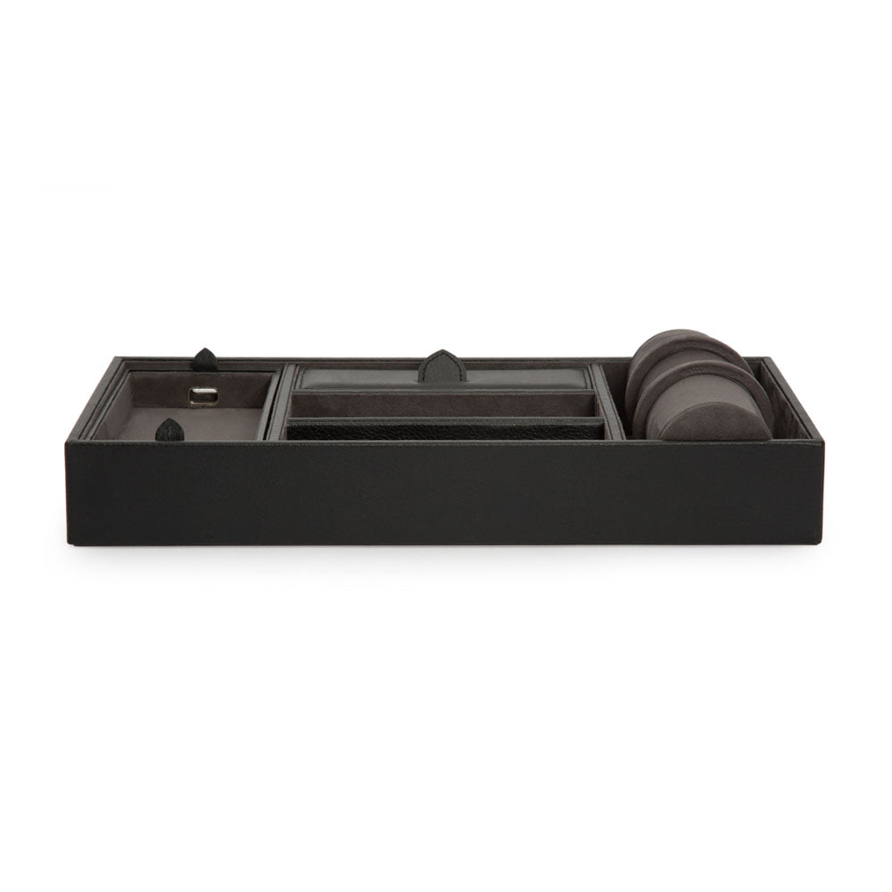 WOLF 1834 Blake Valet Tray with Watch Cuff – Black/Grey Leather Organizer - Image 1