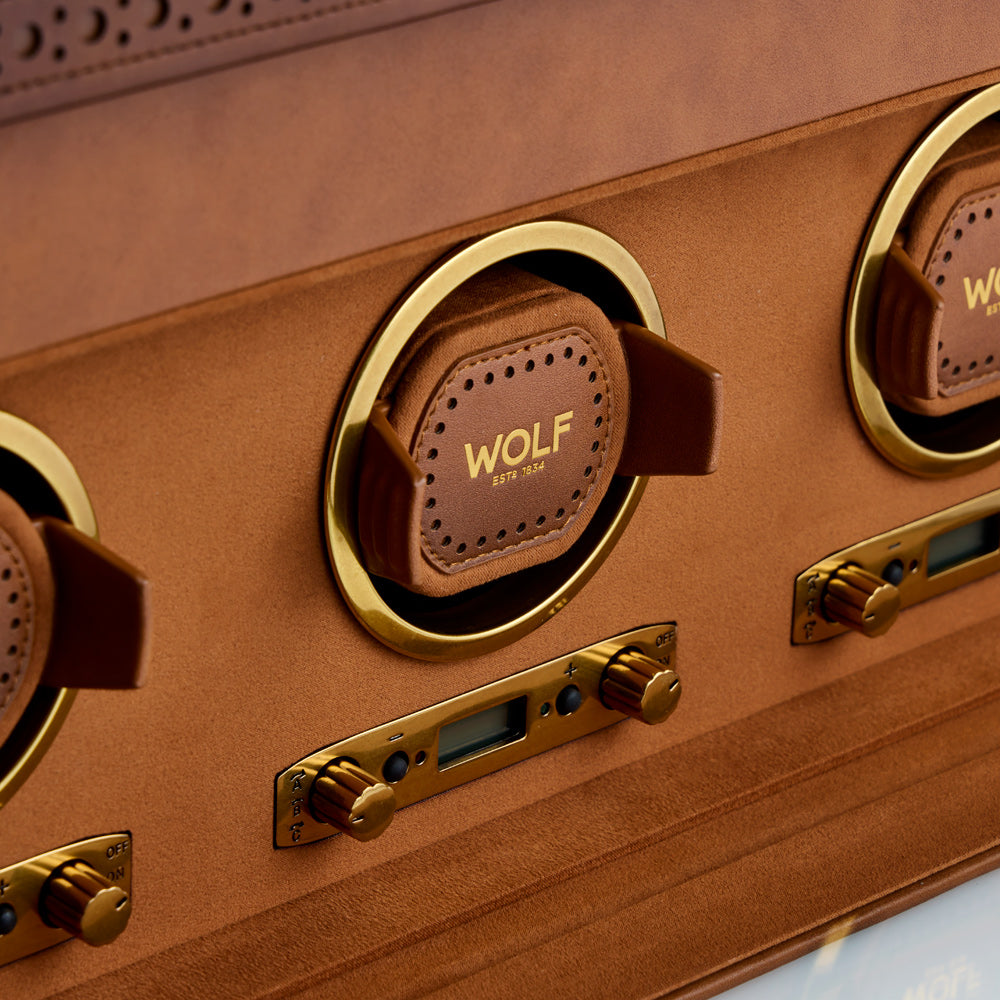 WOLF 1834 Brogue Triple Watch Winder with Storage – Burnished Brown - Image 4
