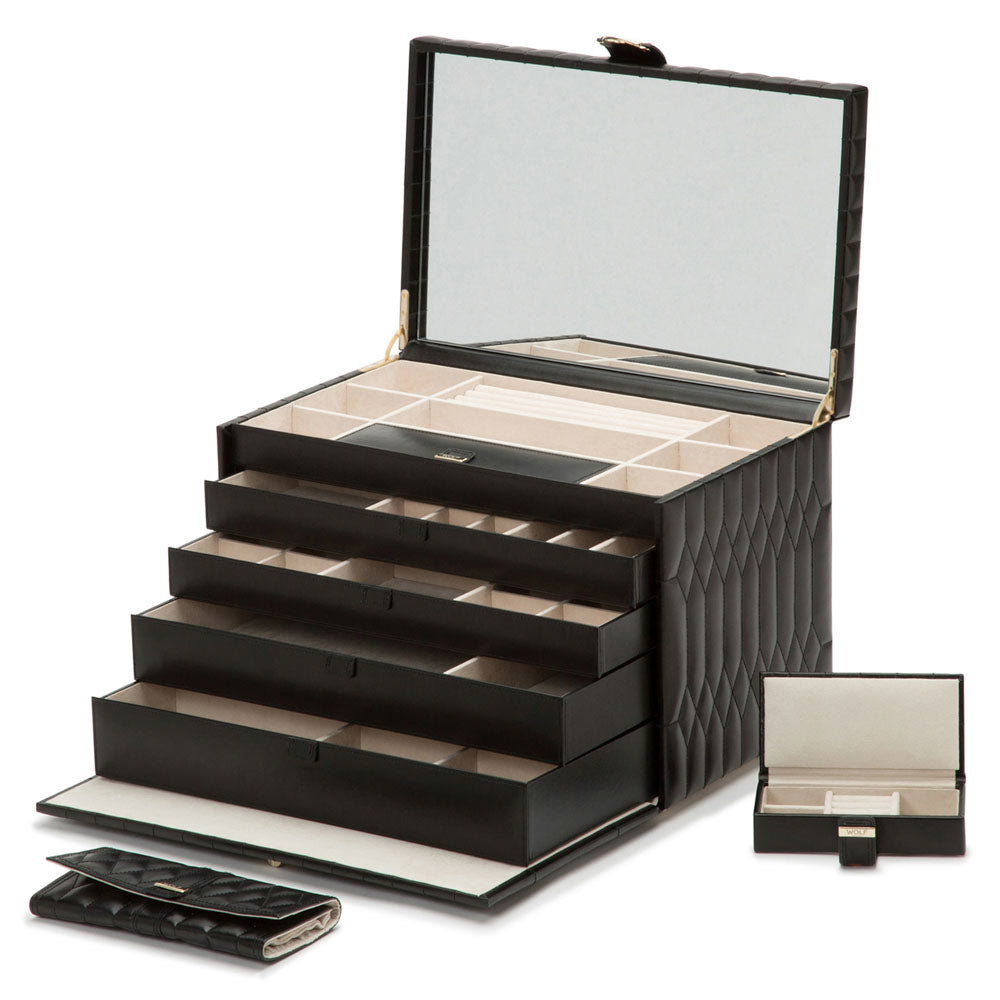WOLF 1834 Caroline Extra Large Jewelry Case – Black, 43-Compartment Storage with LusterLoc™ Anti-Tarnish Lining - Image 4